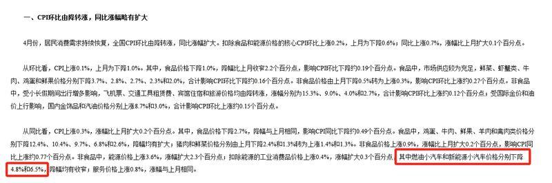 國家統計局:4月燃油及新能源小汽車價格分別下降4.8%和6.5%